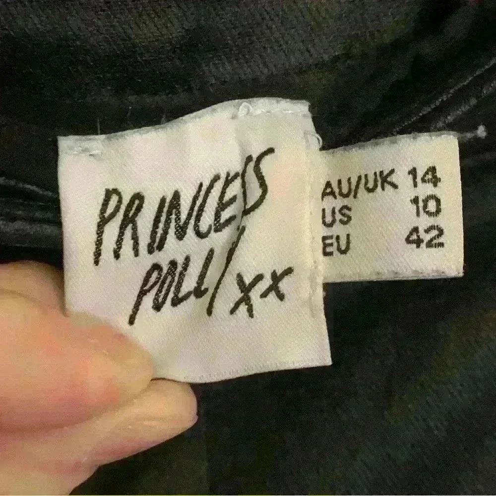 Princess Polly Ryan Pants, Black faux leather style, split hem, Women’s size 10